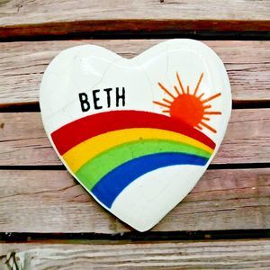 Rainbow Heart Brooch Beth Vintage Ceramic Orange Sun Name Elizabeth Jewelry Pin